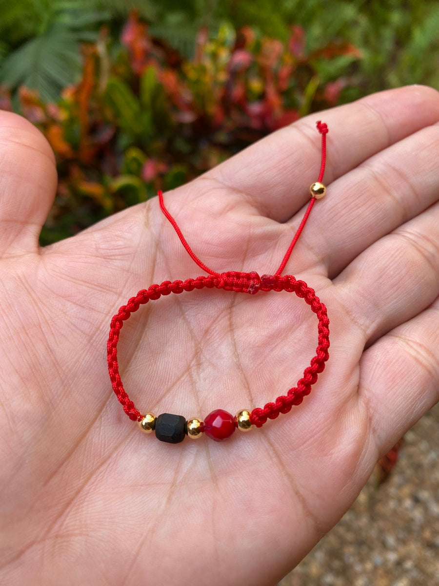 Pulsera Azabache Bebé Coral Rojo Macramé