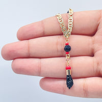 18k Gold Layered Mariner Link Bracelet Featuring Figa And Simulated Azabaches for