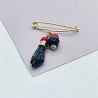 18k Gold Filled Simulated Azabache Stone Safety Pin  Babe Protection Good Luck tune  Supplies