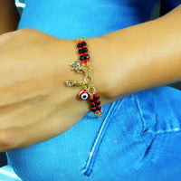 18k Gold Layered Protection "Figa" Hand, Red Evil Eye, Luck Elephant Charm