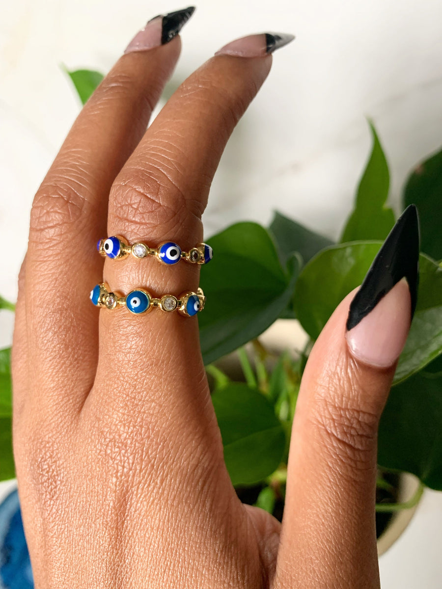 Anillo Ojo Turco Azul Apilable