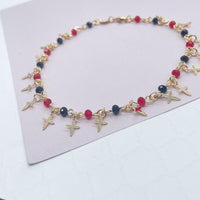 18k Gold Layered Red and Black Bead Charm Anklet Bracelet Featuring 17 Tiny