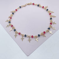 18k Gold Layered Red and Black Bead Charm Anklet Bracelet Featuring 17 Tiny