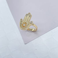 18k Gold Filled Hamza Ring with a Daisy Flower and Micro Pave Zirconia Stones Wholesale Jewelry Supplies