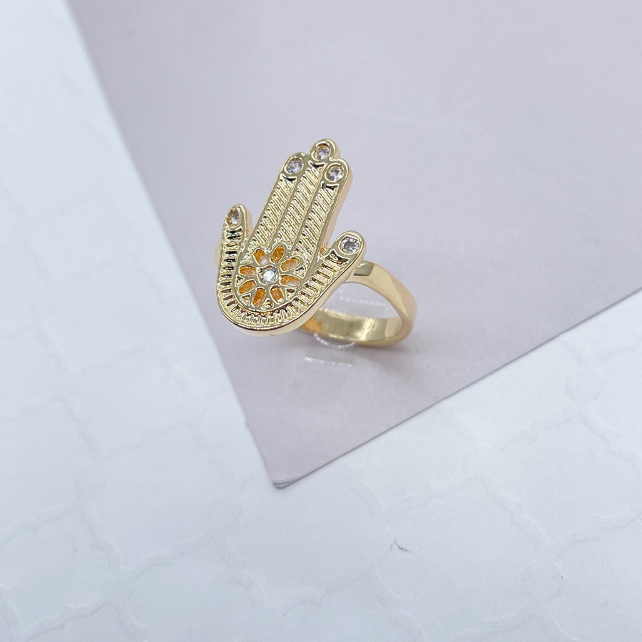 18k Gold Filled Hamza Ring with a Daisy Flower and Micro Pave Zirconia Stones Wholesale Jewelry Supplies
