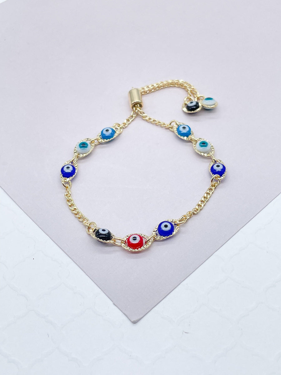 18K Gold Filled Adjustable Link Bracelet With Multi-Colored BraceletWholesale Jewelry Supplies
