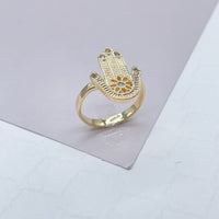 18k Gold Filled Hamza Ring with a Daisy Flower and Micro Pave Zirconia Stones Wholesale Jewelry Supplies