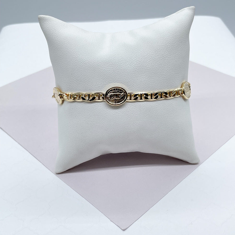 18k Gold Layered Mariner Link Bracelet With Guadalupe Charm Stamped To It Wholesale Jewelry Supplies