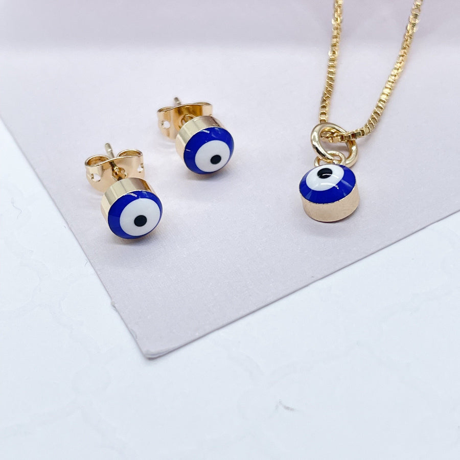 18k Gold Filled Simple & Small Blue Evil Eye SetWholesale Jewelry Supplies