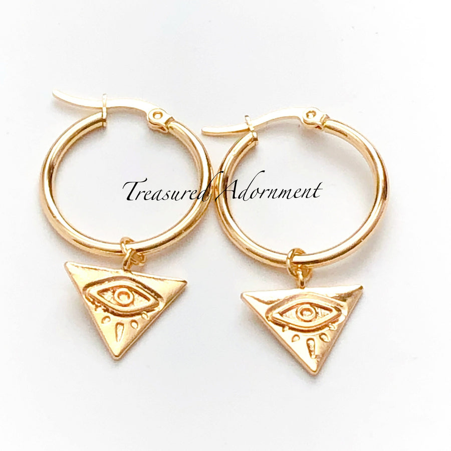 Aretes de Argolla Ojo Turco Triángulo