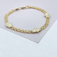 18k Gold Layered Bismarck Chain Bracelet Stamped With Hamsa Hand