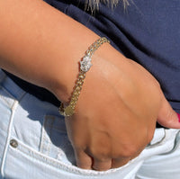 18k Gold Layered Bismarck Chain Bracelet Stamped With Hamsa Hand