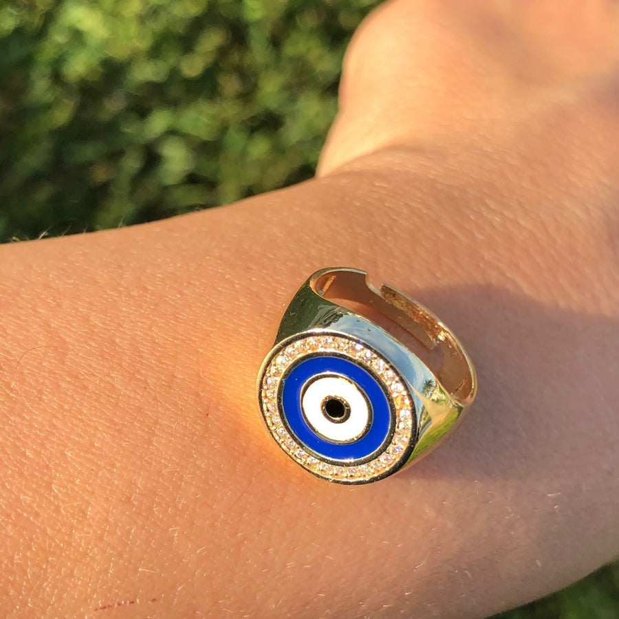 Anillo Ojo Turco Apilable Relleno de Oro