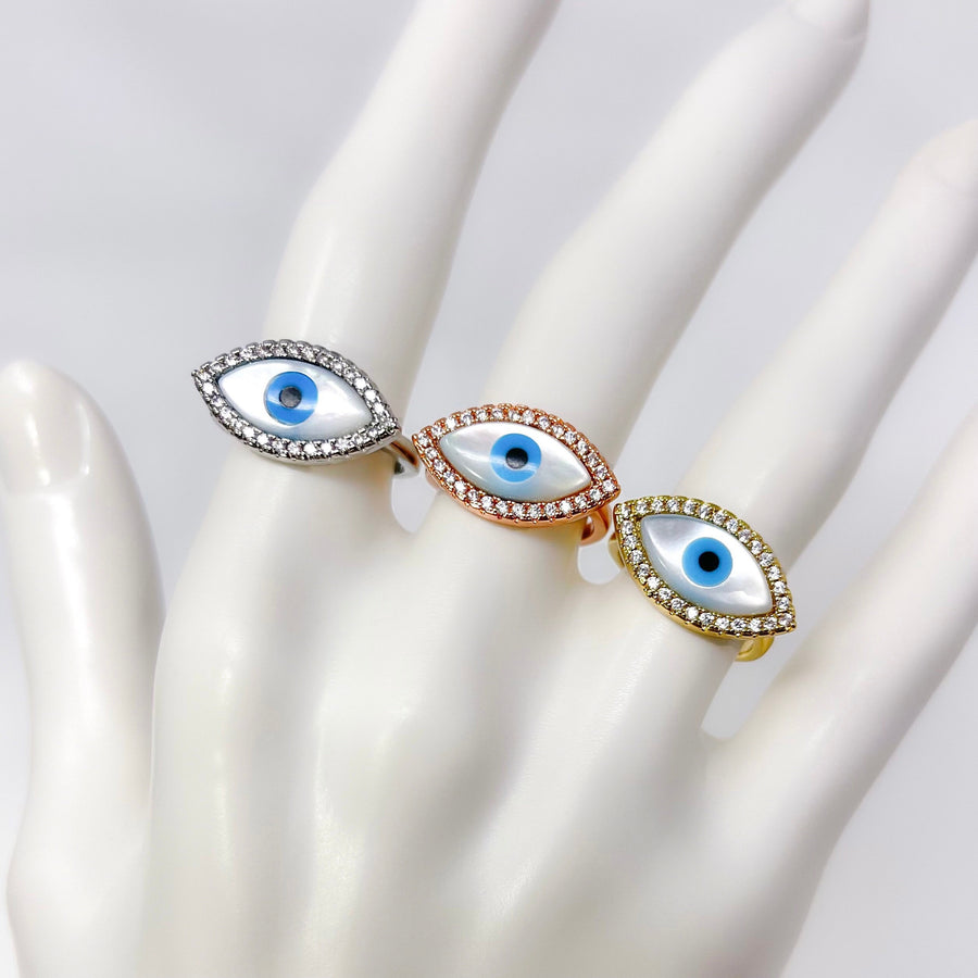 Anillo Ojo Turco Concha Circonita Oro Rosa