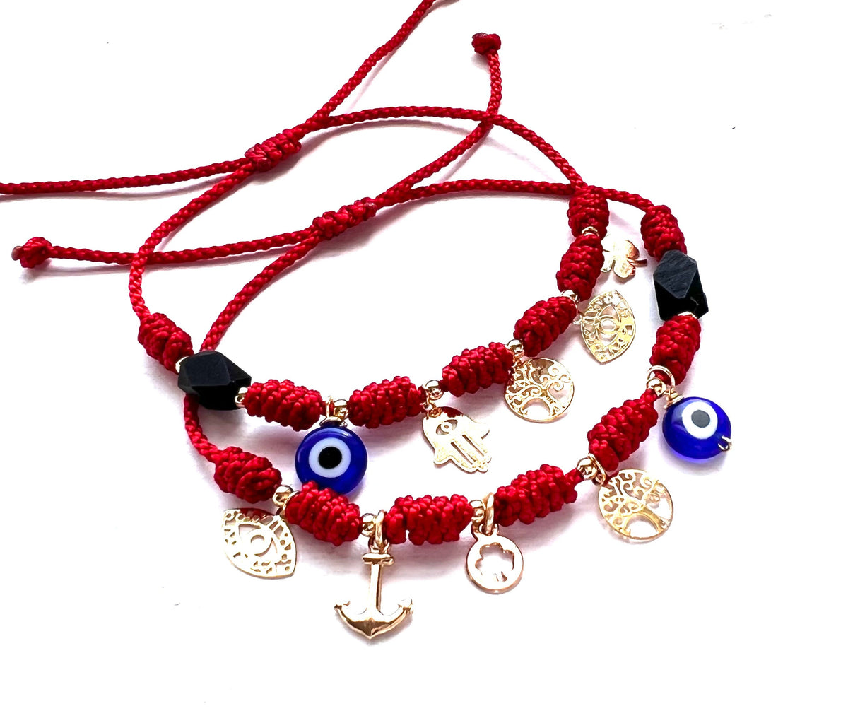 Pulsera 7 Nudos Hilo Rojo con Azabache