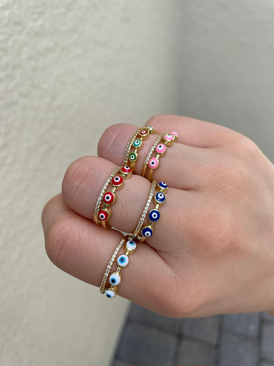 Anillo Ojo Turco Circonitas Dorado Ajustable