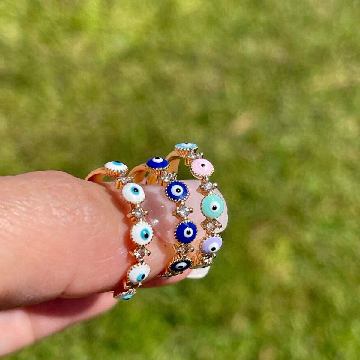 Anillo Ojo Turco Protección Circonita Dorado