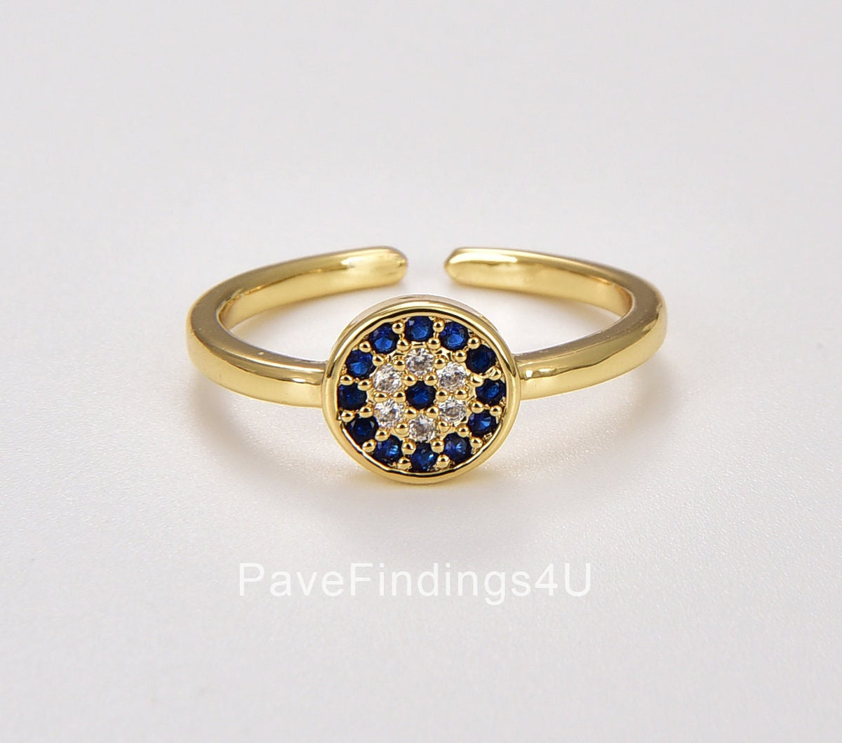 Anillo Ojo Turco Azul Circonita Dorado Apilable