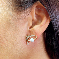 18k Gold Layered Evil Eye Earring With Pearl Ball Eye And Teardrop Cubic Zirconia