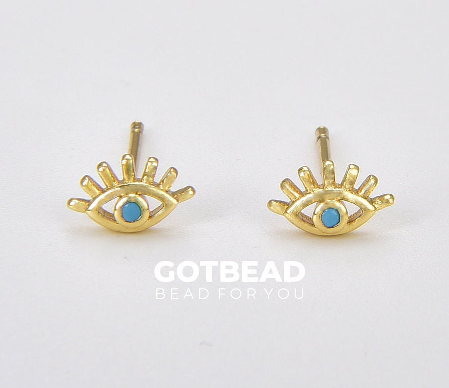 Aretes de Botón Ojo Turco Turquesa