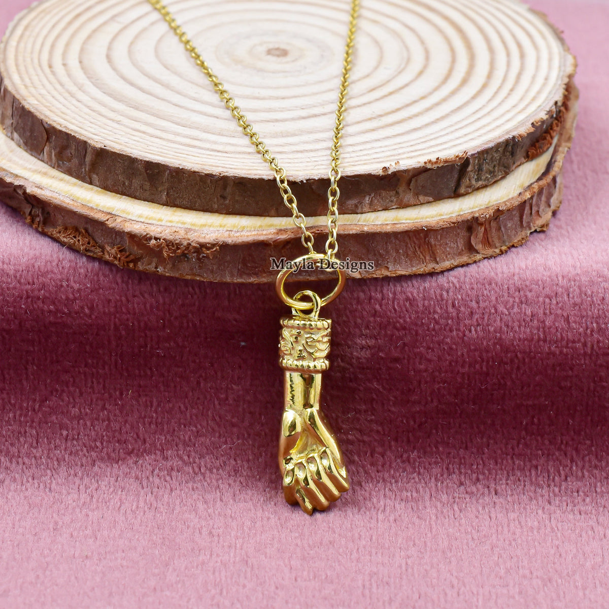 Handmade Sterling Silver Figa Hand Necklace, Gold Plated Charm