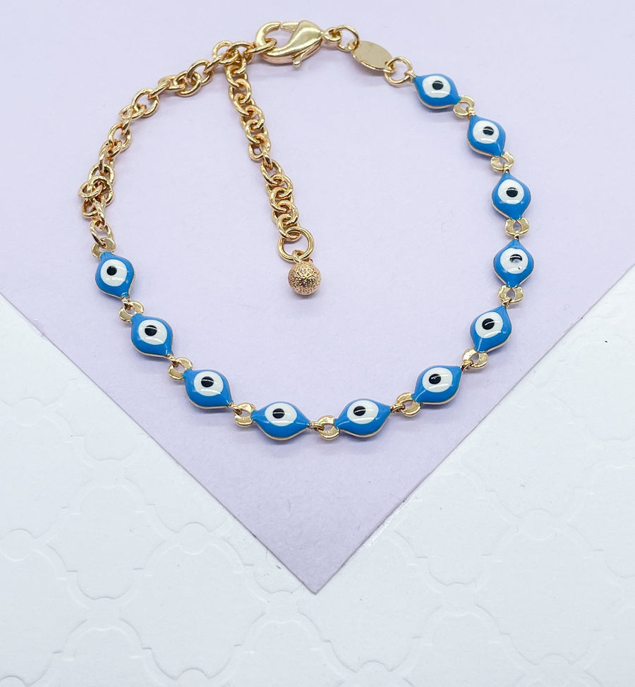 18k Gold Layered Red Color Evil Eye Bracelet And Necklace