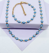 18k Gold Layered Red Color Evil Eye Bracelet And Necklace