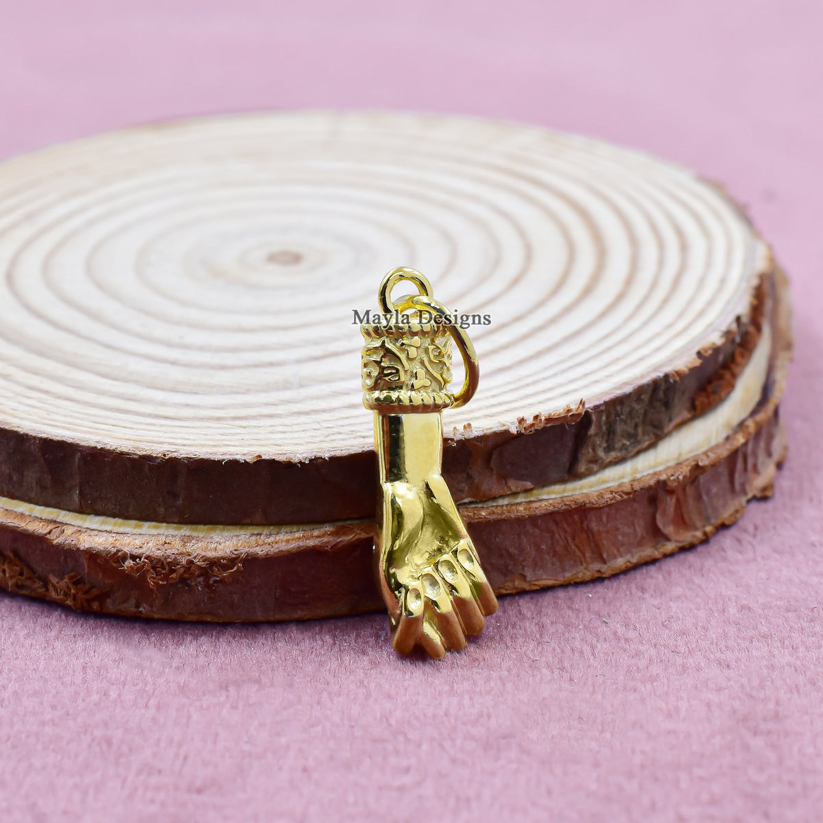 14K Yellow Gold Plated Figa Hand Charm Pendant, Sterling Silver