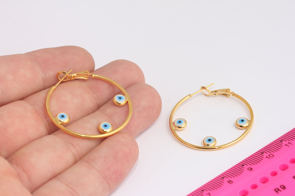 Aretes de Argolla Ojo Turco Oro 24K 35 mm