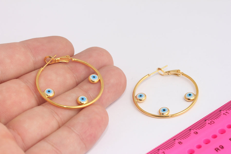 Aretes de Argolla Ojo Turco Oro 24K 35 mm