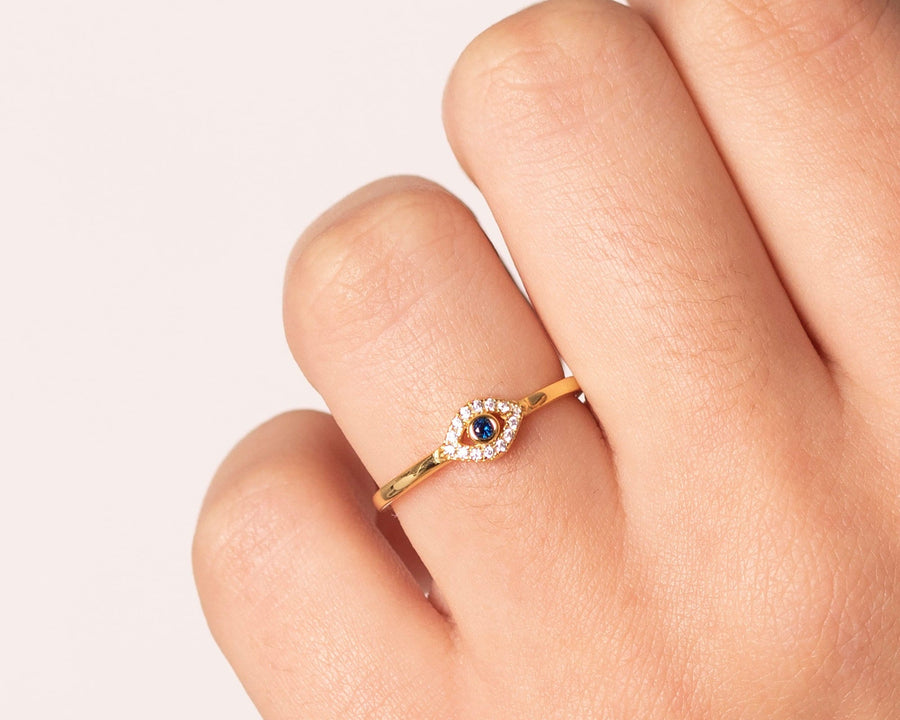 Anillo Ojo Turco Zafiro Plata 925 Oro 18K