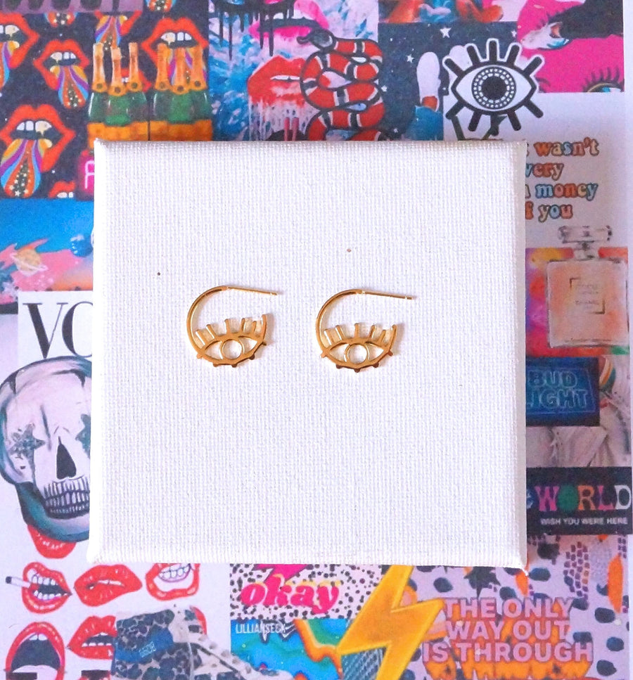 Aretes de Argolla Ojo Turco Bañados en Oro