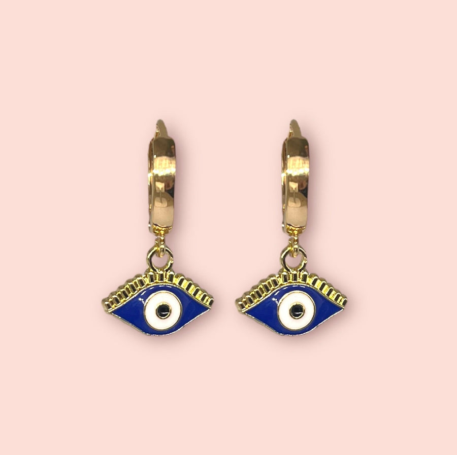 Aretes Huggie Ojo Turco Dije Dorado