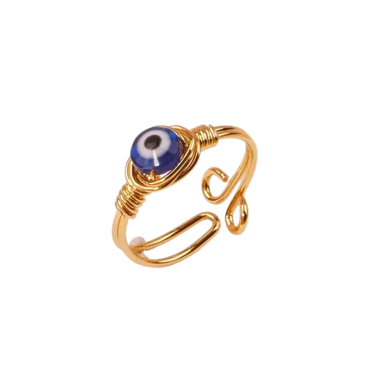 Anillo Ojo Turco Azul de la Suerte Dorado