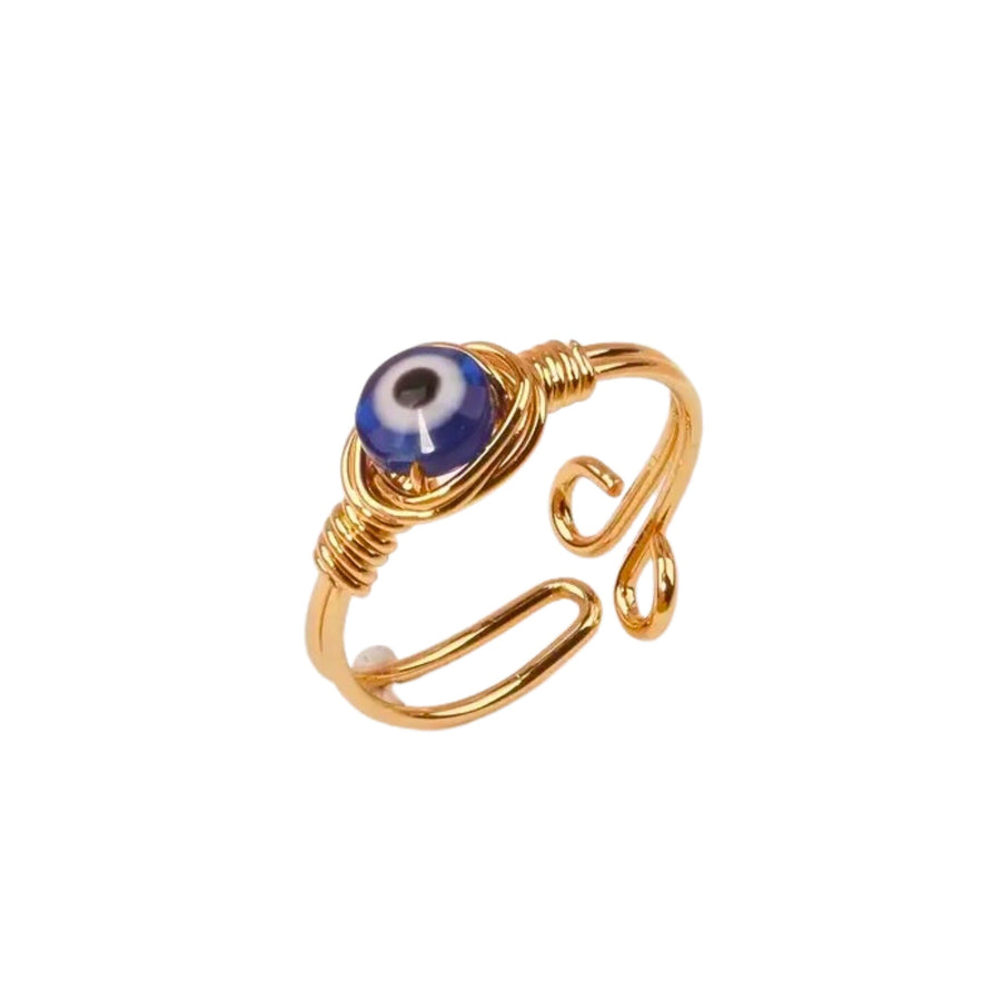 Anillo Ojo Turco Azul de la Suerte Dorado