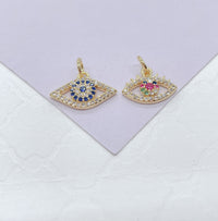 18k Gold Filled Dainty Mini CZ Evil Eye Charm, Available in 2 Styles
