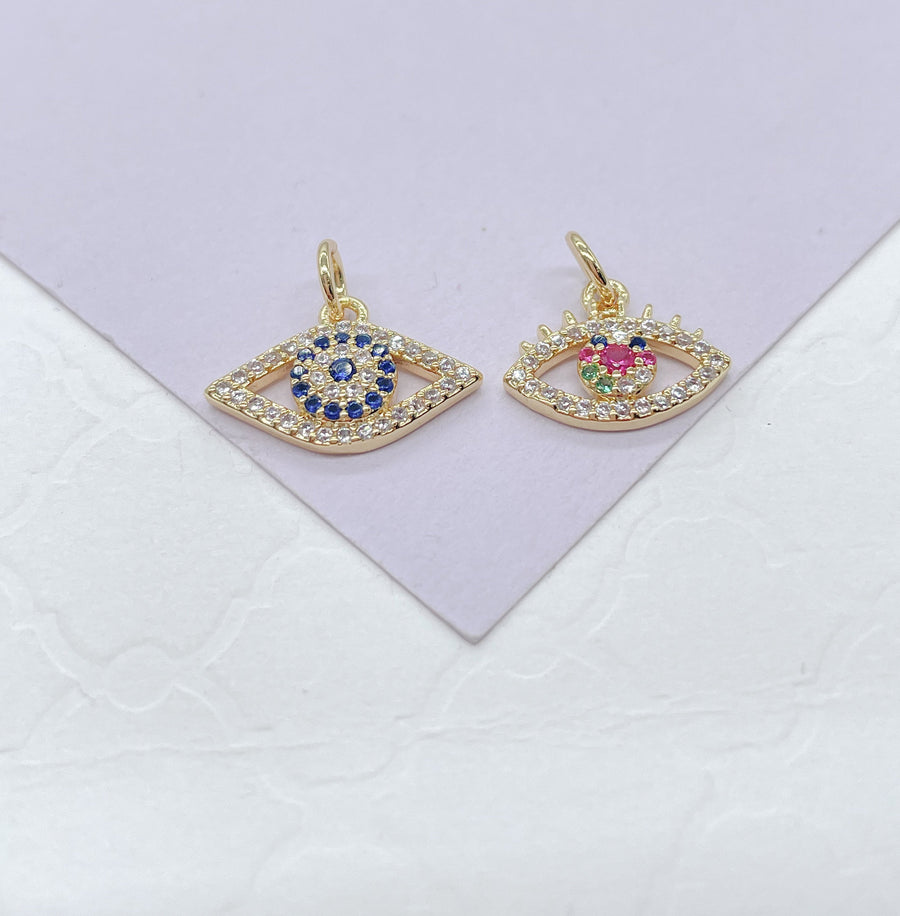 18k Gold Filled Dainty Mini CZ Evil Eye Charm, Available in 2 Styles
