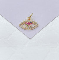 18k Gold Filled Dainty Mini CZ Evil Eye Charm, Available in 2 Styles