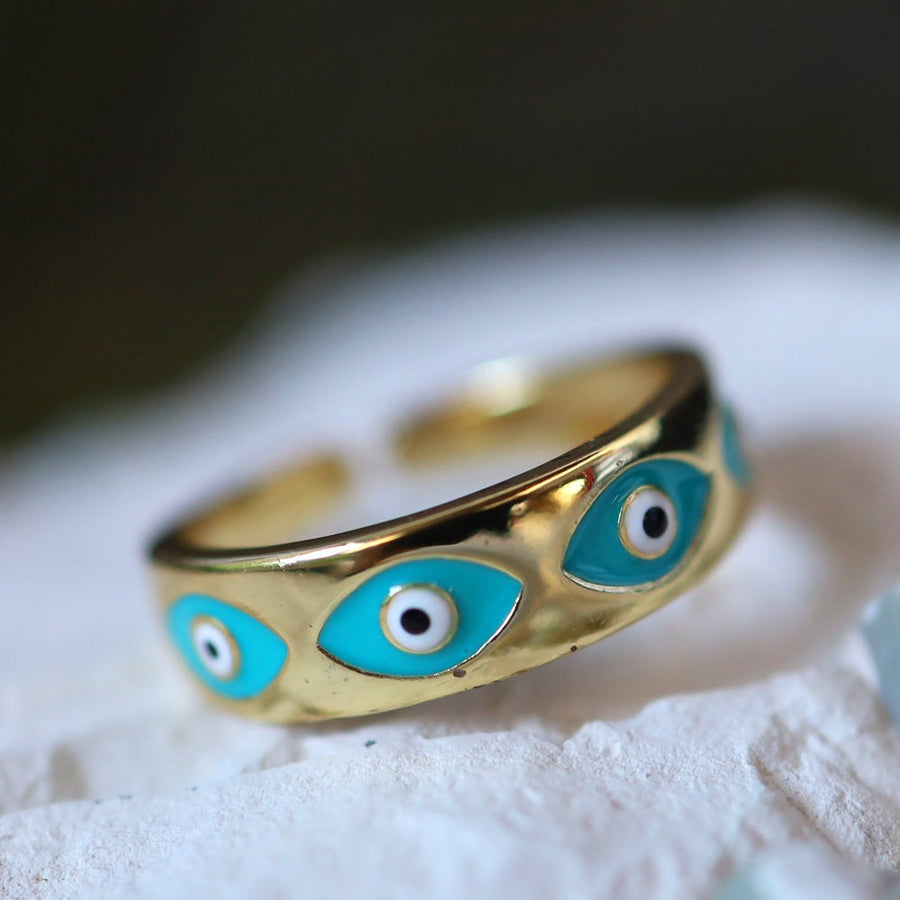 Anillo Ojo Turco Esmalte Dorado