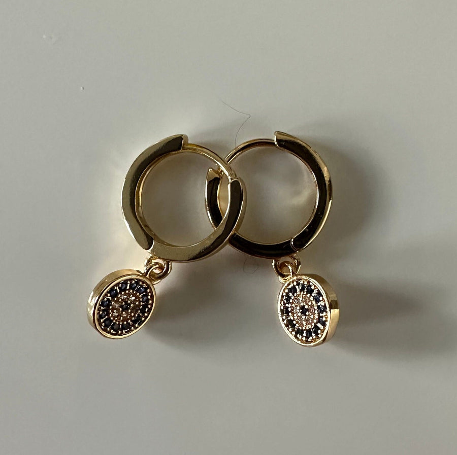 Aretes de Argolla Ojo Turco Oro 14K