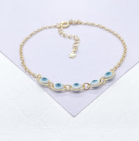 18k Gold Filled Simple Dainty Curb Link Evil Eye Bracelet