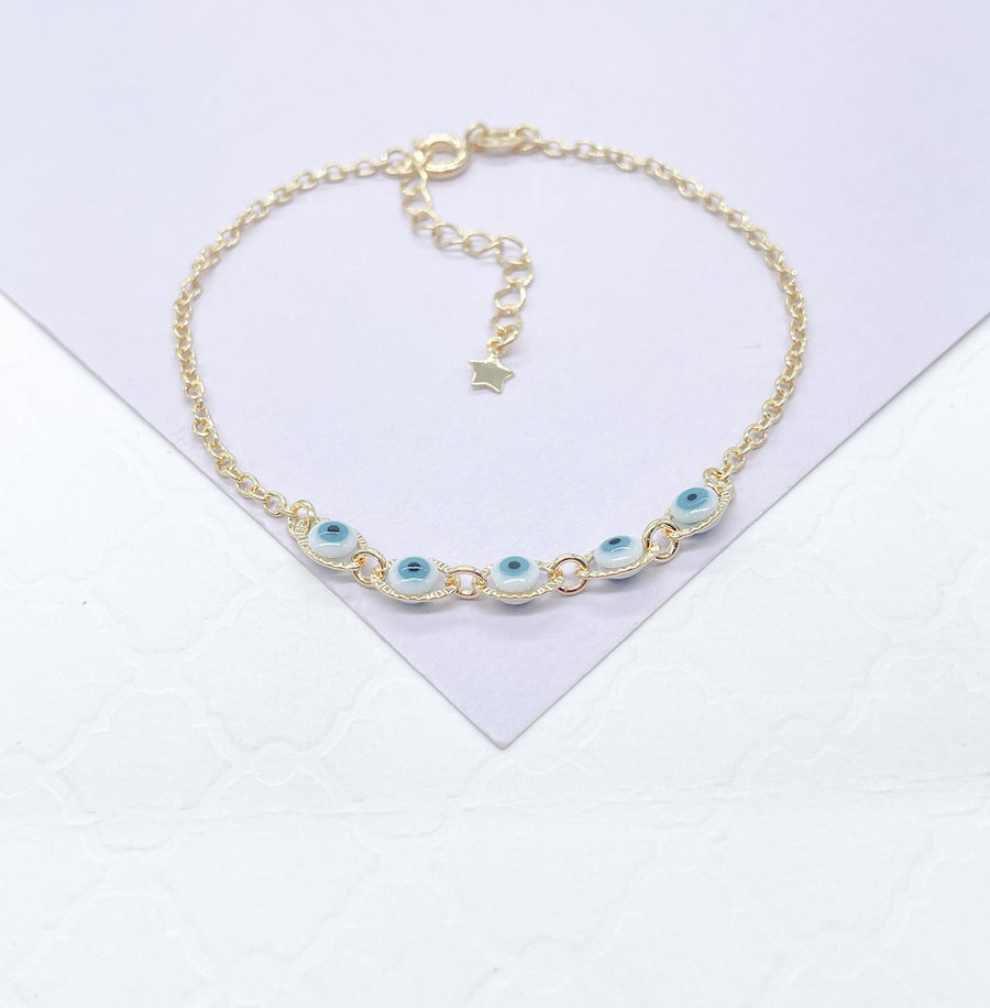 18k Gold Filled Simple Dainty Curb Link Evil Eye Bracelet