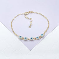 18k Gold Filled Simple Dainty Curb Link Evil Eye Bracelet