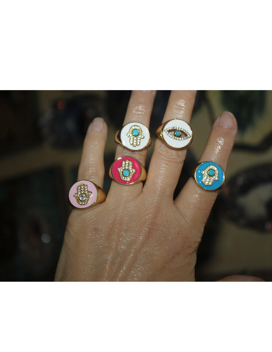 Anillo Mano de Fátima Ojo Turco Latón Dorado