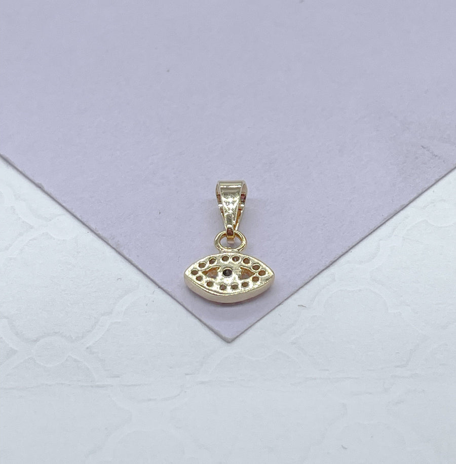 18k Gold Filled Dainty White & Royal Blue Mini CZ Evil Eye Charm