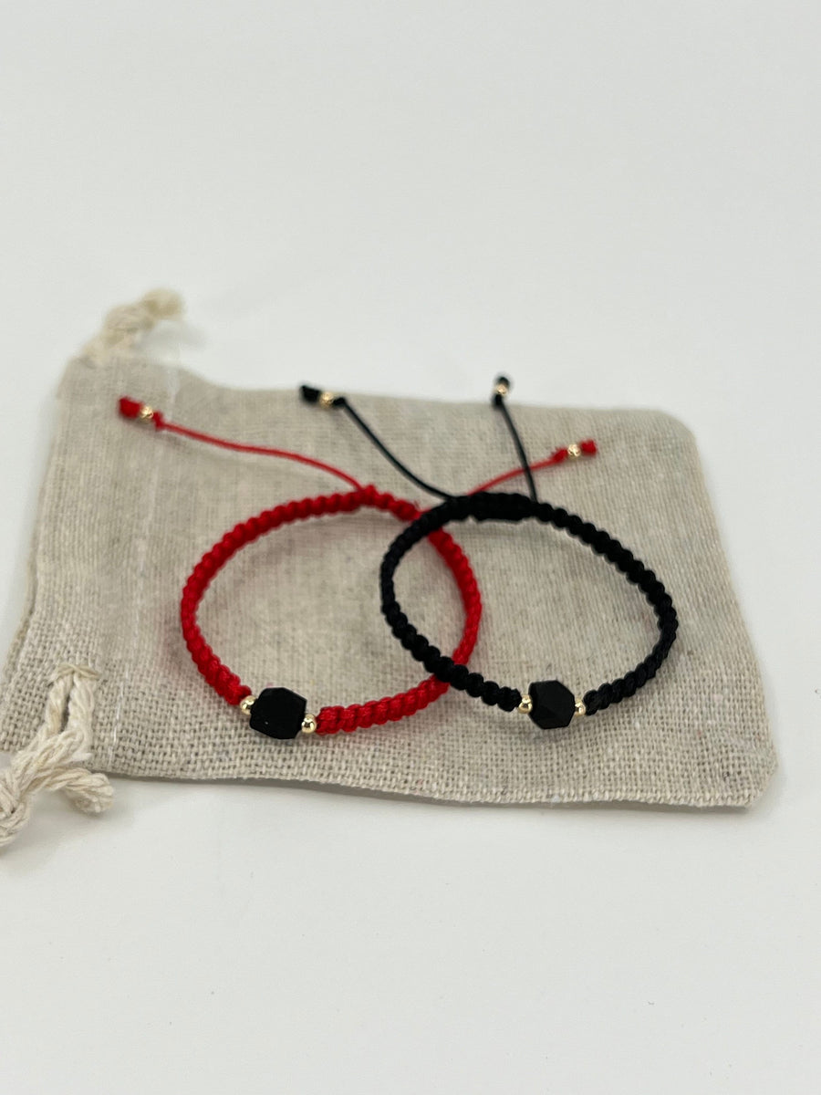Pulsera Macramé Azabache Auténtico Oro 14K
