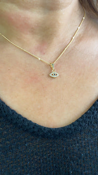 18k Gold Filled Dainty White & Royal Blue Mini CZ Evil Eye Charm