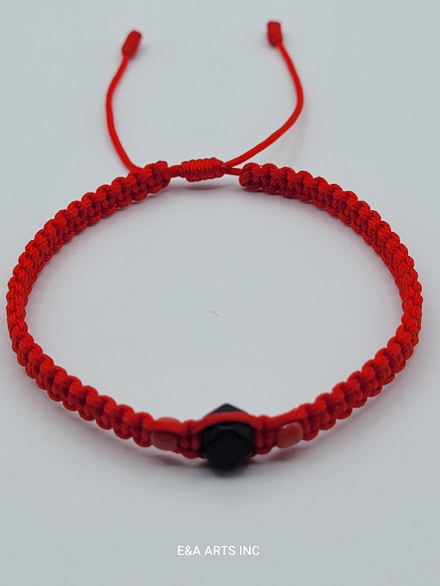 Pulsera Hilo Rojo Adulto Azabache y Cuentas Rojas
