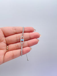 18k Gold Filled Adjustable Tennis Evil Eye Bracelet Featuring Slide Clasp Hypoallergenic Jewelry, Tennis Bracelet, Dainty Evil Eye,