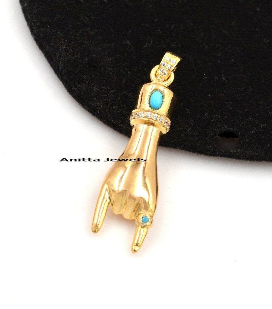 Colgante Figa de Plata: Diamante, Turquesa, Mano Figa, Piedra Preciosa Hamsa